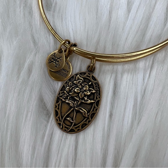 Alex and Ani Rafaelian Gold Floral Friend Charm Bangle Bracelet - Picture 2 of 3
